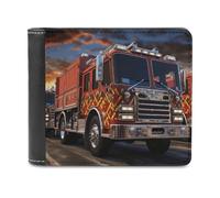 FekiLoot Fire Truck PU Leather Wallet Bifold Wallet Front Pocket Wallets Fashion Purse Slim Billfold Credit Card Holder