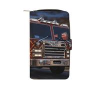 FekiLoot Fire Truck Wallet Large Capacity Travel Double Fold Wallets Portable Zipper Leather Purse for Women Men