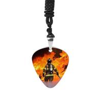 FekiLoot Firefighter Fireman Flame Guitar Pick Necklace for Women&Men Personalized Pendant Necklaces Exquisite Metal Necklaces Cool Guitar Pick Holder Necklace Unique Gifts for Adult