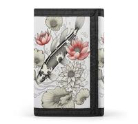 FekiLoot Fish Japanese Carp Lotus Leaves Flower Wallet for Women Men Trifold Wallet Large Front Pocket Wallets Travel Slim RFID Blocking Wallets Coin Purse Credit Card Holder