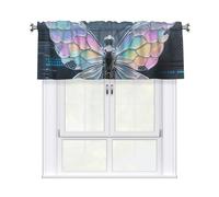 FekiLoot Fish Scale Butterfly Curtain Valance for Windows, Kitchen Window Valances Rod Pocket Window Treatments Short Curtains Drapes for Bathroom Bedroom Cafe Decor 54x18inch 1 Panel