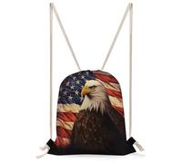FekiLoot Flag And Eagle Drawstring Backpack Sports Gym Bag Drawstring Bags Foldable Backpack for Women Men