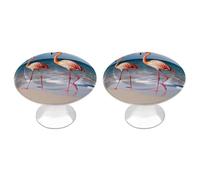 FekiLoot Flamingo On The Beach Cabinet Knobs for Kitchen Ornament, Round Zinc Decorative Drawer Pulls for Cabinets Trendy, Dresser Drawers Pulls Bathroom Dresser Knob with Screw