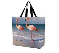 FekiLoot Flamingo On The Beach Shopping Bag Foldable, Multipurpose Shoulder Bag, Reusable Grocery Bag Holder with Long Shoulder Strap, Waterproof Tote Bags for Work, Beach, Travel