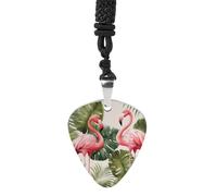 FekiLoot Flamingo Palm Trees Leaf Guitar Pick Necklace for Women&Men Personalized Pendant Necklaces Exquisite Metal Necklaces Cool Guitar Pick Holder Necklace Unique Gifts for Adult