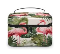 FekiLoot Flamingo Palm Trees Leaf Makeup Bag Organizer Portable Travel Toiletry Bag with Handle Fashion Large Capacity Cosmetic Bags Lightweight Waterproof Makeup Storage Bags for Women
