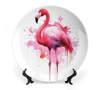 FekiLoot Flamingo WatercolorDecorative Plate Round Ceramic Plates with Display Stand Salad & Dessert Serving Plates Home Table Art Decoration for Kitchen Dining Room Wine Cabinet 8inch