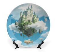 FekiLoot Floating Castle Decorative Plates Bone China Plates with Stand for Display 8inch Round Ceramic Dinner Plates Dessert Plate for Kitchen Party Coffee Table Decor Art