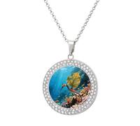 FekiLoot Floating Leafy Seadragon Pendant Necklace for Women Men Elegant Diamond Circle Necklaces with 19.7 Inch Chain, Zinc Diamond Jewelry for Birthday Christmas Valentine's Day Gift, One Size, Zinc