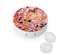 FekiLoot Floral Pattern Contact Lens Case Portable Travel Outdoor Contact Lens Cases Circle Leakproof Makeup Storage Box with Mirror for Home Office Dormitory