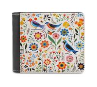 FekiLoot Flower And Bird Pattern PU Leather Wallet Bifold Wallet Front Pocket Wallets Fashion Purse Slim Billfold Credit Card Holder