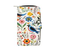 FekiLoot Flower And Bird Pattern Wallet Large Capacity Travel Double Fold Wallets Portable Zipper Leather Purse for Women Men