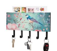 FekiLoot Flower and Bird Style Key Holder for Wall Adhesive Key Hanger with 5 Hooks Wall Mounted PU Leather Key Storage Organizer Towel Hook for Entryway Hallway Living Room Office
