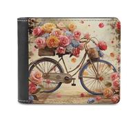 FekiLoot Flower Bicycle Leather Wallet for Women&Men Billfold Purse Credit Card Holder Slim Bifold Wallet Front Pocket Wallets