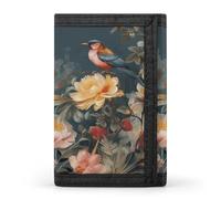 FekiLoot Flowers Birds Wallet for Women Men Trifold Wallet Large Front Pocket Wallets Travel Slim RFID Blocking Wallets Coin Purse Credit Card Holder