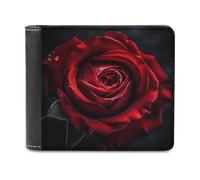 FekiLoot Flowers on Black Background PU Leather Wallet Bifold Wallet Front Pocket Wallets Fashion Purse Slim Billfold Credit Card Holder