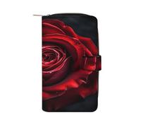 FekiLoot Flowers on Black Background Wallet Large Capacity Travel Double Fold Wallets Portable Zipper Leather Purse for Women Men