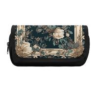 FekiLoot Flowers on Frame Pencil Case Office Pencil Box Large Capacity Pencil Box Pouch Holder Double Zipper Pencil Case Use to Organize Desktop And Plan Space Home Office