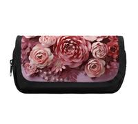 FekiLoot Flowers on Light Pink Background Pencil Case Portable Zipper Large Capacity Pencil Bag Handheld Multi Function Portable Pencil Pouch Organizer for Family Office Supplies