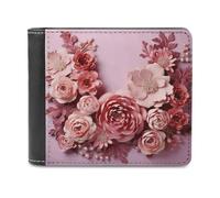 FekiLoot Flowers on Light Pink Background PU Leather Wallet Bifold Wallet Front Pocket Wallets Fashion Purse Slim Billfold Credit Card Holder