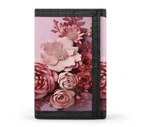 FekiLoot Flowers on Light Pink Background Wallets Exquisite Trifold Wallet Front Pocket Wallet with Zipper Keychain Coin Purse Credit Card Holder for Adult