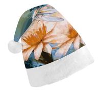 FekiLoot Flying Dragonflies Lily Flower Santa Hat Comfortable Soft Christmas Hat Reusable Christmas Cap for Adults for Xmas And New Year Holiday Party Supplies