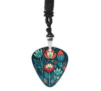 FekiLoot Folk Blue Flowers Guitar Pick Necklace Pendant Necklace