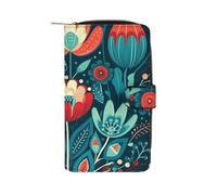 FekiLoot Folk Blue Flowers Wallet Large Capacity Travel Double Fold Wallets Portable Zipper Leather Purse for Women Men
