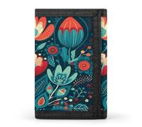 FekiLoot Folk Blue Flowers Wallets Exquisite Trifold Wallet Front Pocket Wallet with Zipper Keychain Coin Purse Credit Card Holder for Adult