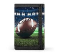 FekiLoot Football And Grass Trifold Wallet for Women Men Minimalist Front Pocket Wallet with Zipper Coin Pocket RFID Blocking Travel Wallets Credit Card Holder Coin Purse for Daily Use & Gift