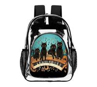 FekiLoot Four Black Cats Lying on The Piano Keyboard Clear Backpacks PVC Transparent,Bookbag for Adult,Adjustable Straps,Travel Backpack with Pouch Pocke for Capacity Cup