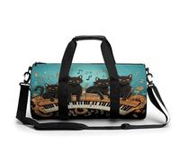 FekiLoot Four Black Cats Lying on The Piano Keyboard Gym Bag Mens And Womens,Duffle Bag with Double Zippers,Tote Bag for Airport Subway Gymnasium
