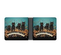 FekiLoot Four Black Cats Lying on The Piano Keyboard Slim Wallet-Thin & Stylish,Leather Wallet for Men And Women,Bifold Wallet Gifts for Husband Father