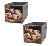 FekiLoot Four Little Pigs Storage Cubes Organizer for Home, Foldable Storage Bins with Handles, 10.6 Inch Storage Bags 2PCS for Clothes, Large Organizer Bins for Organizing Bed Sheets