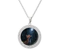 FekiLoot Fox at Night1 Pendant Necklace for Women Men Elegant Diamond Circle Necklaces with 19.7 Inch Chain, Zinc Diamond Jewelry for Birthday Christmas Valentine's Day Gift, One Size, Zinc, Diamond