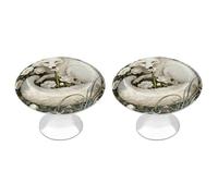 FekiLoot Fox Camellia Cluster Cabinet Knobs Kitchen Cabinet Handles Round Closet Handles Stainless Steel Drawer Pulls for Closet Dresser Wardrobe Cupboard Furniture 2 Pack