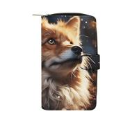 FekiLoot Fox Looking Up Wallet Large Capacity Travel Double Fold Wallets Portable Zipper Leather Purse for Women Men