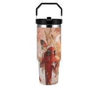 FekiLoot Fox Under The Maple Tree 30oz Tumbler with Handle And Flip Straw Lid Double Wall Travel Leak-proof Coffee Mug Stainless Steel Vacuum Insulated Coffee Tumblers Cup for Hot And Cold Drinks