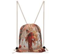 FekiLoot Fox Under The Maple Tree Drawstring Backpack Sports Gym Bag Drawstring Bags Foldable Backpack for Women Men