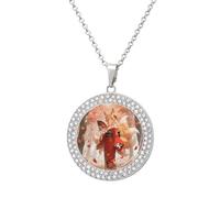 FekiLoot Fox Under The Maple Tree Pendant Necklace for Women Men Elegant Diamond Circle Necklaces with 19.7 Inch Chain, Zinc Diamond Jewelry for Birthday Christmas Valentine's Day Gift, One Size, Zinc