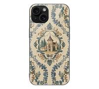 FekiLoot French Country Style for iPhone 15 Case Tempered Glass TPU Back Panel Shockproof with Anti-Fingerprint Phone Cover Black