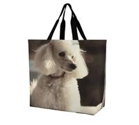 FekiLoot French Poodle Shopping Bag Foldable, Multipurpose Shoulder Bag, Reusable Grocery Bag Holder with Long Shoulder Strap, Waterproof Tote Bags for Work, Beach, Travel