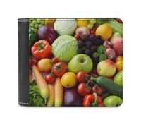 FekiLoot Fresh Fruits And Vegetables Wallet Large Capacity Slim Bifold Wallet with Multiple Card Slots PU Leather Men Purse