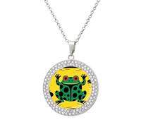 FekiLoot Frog Clan Mark Pendant Necklace for Women Men Elegant Diamond Circle Necklaces with 19.7 Inch Chain, Zinc Diamond Jewelry for Birthday Christmas Valentine's Day Gift, One size, Zinc, Diamond