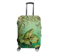 FekiLoot Frog Lotus Pad Travel Luggage Cover Stretchable Airplane Suitcase Protector Sleeve Universal Washable Fit for 19-32 Inch Checked Baggage,Water Resistant Durable Luggage Protector X-Large
