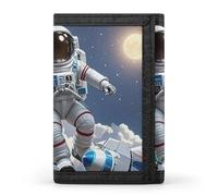FekiLoot Funny Astronaut Dinosaur Rocket Wallet Portable Tri Fold Wallet with Zipper Coin Purse for Women Credit Car