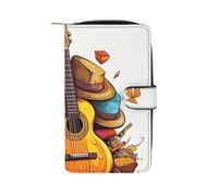 FekiLoot Funny Cartoon Hats Guitar Wallet Large Capacity Travel Double Fold Wallets Portable Zipper Leather Purse for Women Men