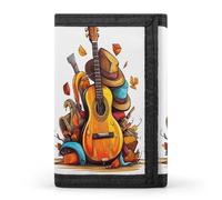 FekiLoot Funny Cartoon Hats Guitar Wallets Exquisite Trifold Wallet Front Pocket Wallet with Zipper Keychain Coin Purse Credit Card Holder for Adult