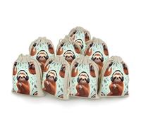 FekiLoot Funny Cute Animal Sloth Music 8 Pieces Muslin Bag,Drawstring Bag Washable Reusable,Sachet Bags for Wedding Party,Jewelry