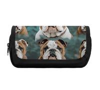 FekiLoot Funny English Bulldog Pencil Case Portable Zipper Large Capacity Pencil Bag Handheld Multi Function Portable Pencil Pouch Organizer for Family Office Supplies